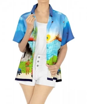 Cover-Ups Women's Hawaiian Blouse Shirt Swim Short Sleeves Loose Fit 3D Printed - Blue_x201 - CP18GYS6QHO