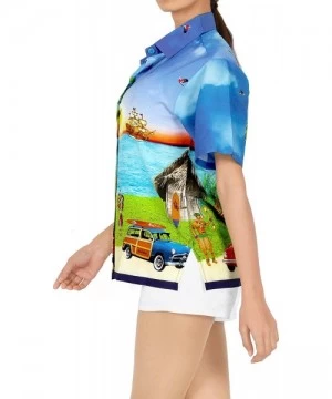 Cover-Ups Women's Hawaiian Blouse Shirt Swim Short Sleeves Loose Fit 3D Printed - Blue_x201 - CP18GYS6QHO