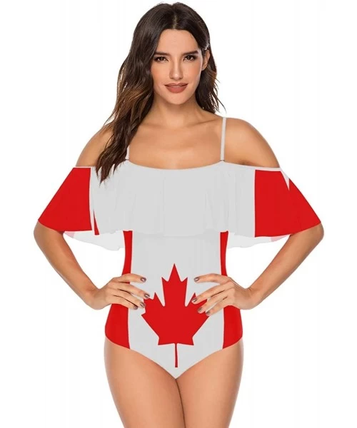 One-Pieces Women Sexy One Piece Monokini Flag Pattern Print Ruffled Off Shoulder Flounce Bikini Set Swimsuits - Flag 7 - CI19...