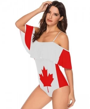 One-Pieces Women Sexy One Piece Monokini Flag Pattern Print Ruffled Off Shoulder Flounce Bikini Set Swimsuits - Flag 7 - CI19...