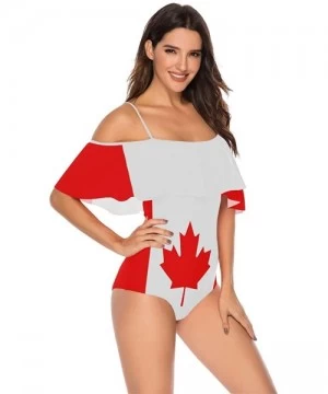 One-Pieces Women Sexy One Piece Monokini Flag Pattern Print Ruffled Off Shoulder Flounce Bikini Set Swimsuits - Flag 7 - CI19...