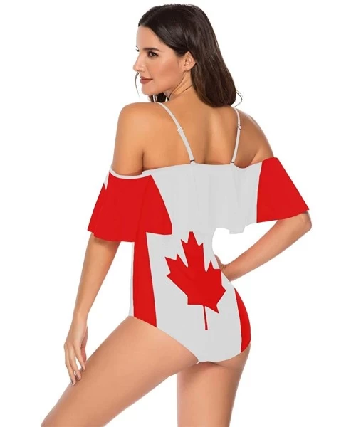 One-Pieces Women Sexy One Piece Monokini Flag Pattern Print Ruffled Off Shoulder Flounce Bikini Set Swimsuits - Flag 7 - CI19...