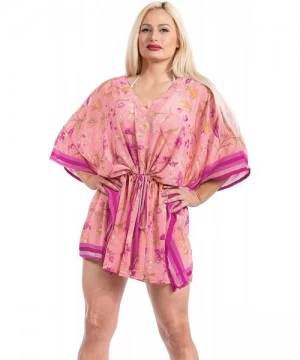 Cover-Ups Women's Mini Caftan Swimsuit Cover Ups Dress for Swimwear Drawstring A - Pink_y311 - C818NM8Q46D