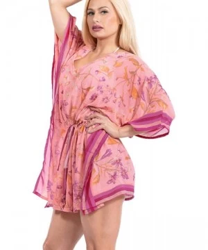 Cover-Ups Women's Mini Caftan Swimsuit Cover Ups Dress for Swimwear Drawstring A - Pink_y311 - C818NM8Q46D