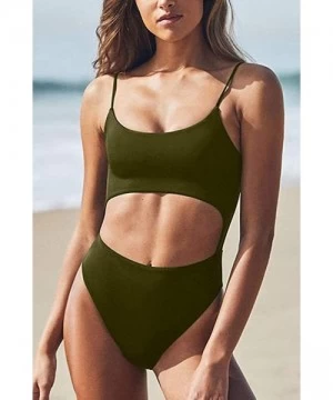 One-Pieces Womens Strappy Cut Out Front Monokini Lace Up Back Bathing Suit Criss Cross High Cut One Piece Swimsuit 05 Army Gr...