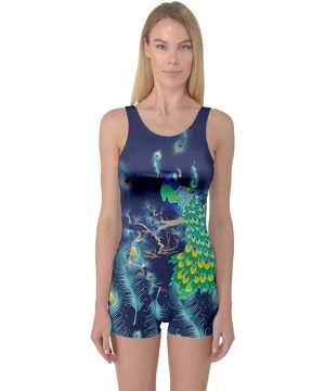 One-Pieces Womens Pattern Peacock Feathers Boyleg One Piece Swimsuit - Navy - CY18UY063SE