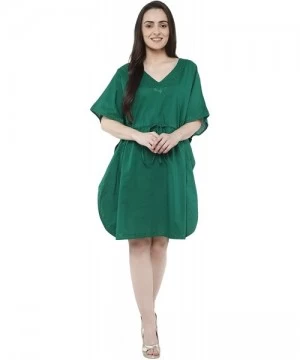 Cover-Ups Women's Tunic Cotton Short Caftan Embroidered Summer Dress (Free Size) - Green - CI18KLCGU9Z