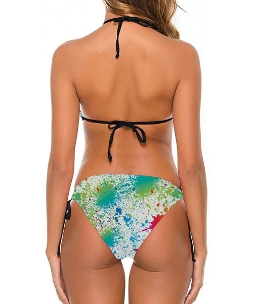 Sets Women Fashion Sexy Adjustable Halter Bikini Set Two Piece Bathing Suits - Paint Splatter Colorful - CO19992UEEE