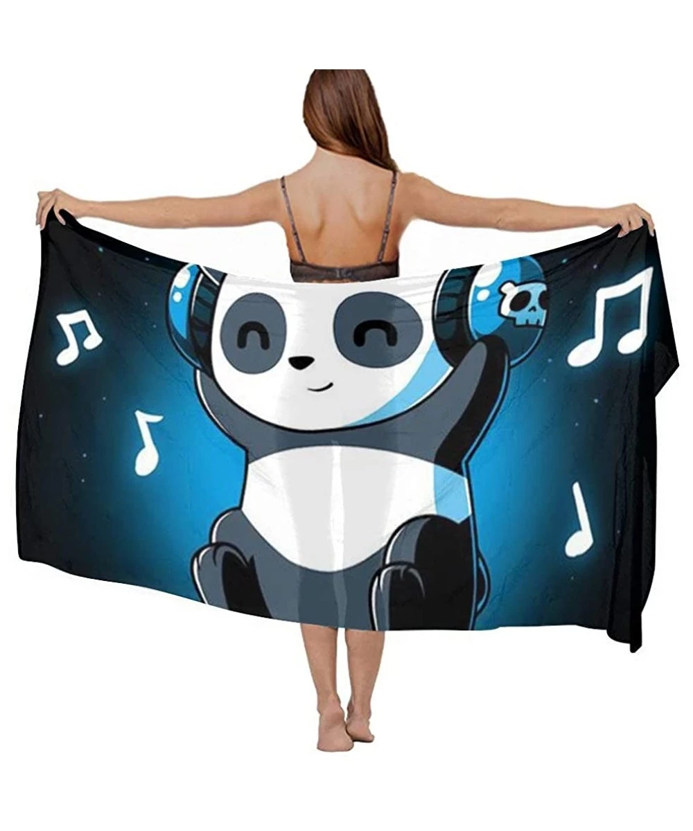 Cover-Ups Women Chiffon Scarf Shawl Wrap Sunscreen Beach Swimsuit Bikini Cover Up White and Black Panda Animal Headphones Mus...