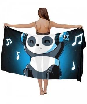 Cover-Ups Women Chiffon Scarf Shawl Wrap Sunscreen Beach Swimsuit Bikini Cover Up White and Black Panda Animal Headphones Mus...