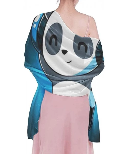 Cover-Ups Women Chiffon Scarf Shawl Wrap Sunscreen Beach Swimsuit Bikini Cover Up White and Black Panda Animal Headphones Mus...