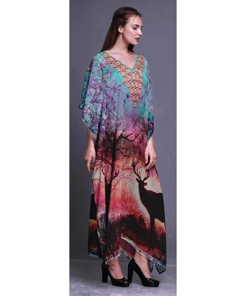 Cover-Ups Ladies Plus Size Kaftan Summer Wear Beach Coverup Kimono Caftan - Pink - CK18RGICMML