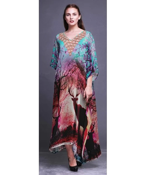 Cover-Ups Ladies Plus Size Kaftan Summer Wear Beach Coverup Kimono Caftan - Pink - CK18RGICMML