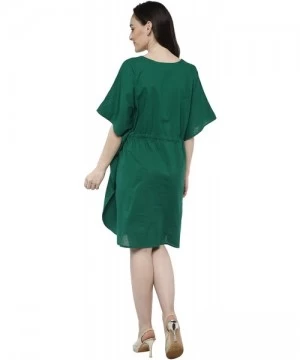 Cover-Ups Women's Tunic Cotton Short Caftan Embroidered Summer Dress (Free Size) - Green - CI18KLCGU9Z