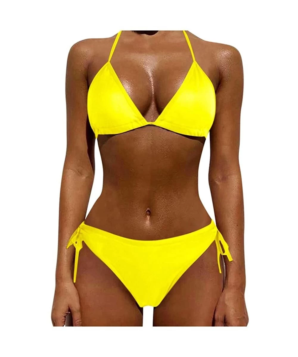 Sets Women Two Piece Push Up Tankini Sets Plus Size Beachwear Swimsuit Bikini Set - Yellow - CY199IED4AM