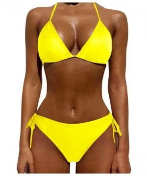 Sets Women Two Piece Push Up Tankini Sets Plus Size Beachwear Swimsuit Bikini Set - Yellow - CY199IED4AM