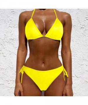 Sets Women Two Piece Push Up Tankini Sets Plus Size Beachwear Swimsuit Bikini Set - Yellow - CY199IED4AM