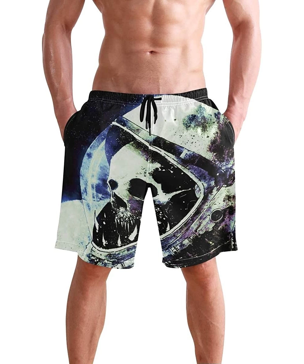 Board Shorts Bearded Dragon Lizards Swim Trunks Summer Beach Shorts Pockets Boardshorts Men Mesh Lining - Skull Astronaut - C...