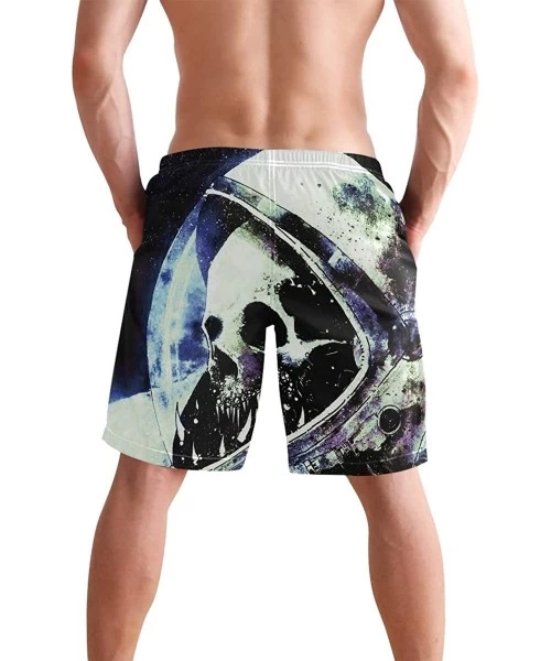 Board Shorts Bearded Dragon Lizards Swim Trunks Summer Beach Shorts Pockets Boardshorts Men Mesh Lining - Skull Astronaut - C...