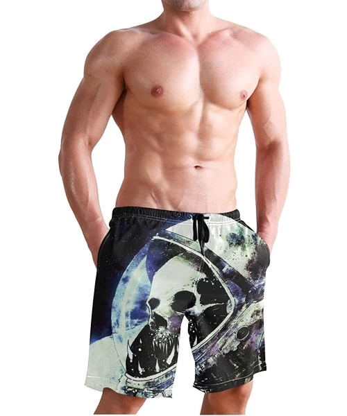 Board Shorts Bearded Dragon Lizards Swim Trunks Summer Beach Shorts Pockets Boardshorts Men Mesh Lining - Skull Astronaut - C...