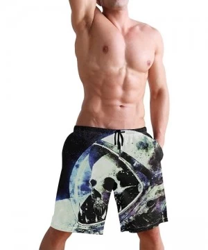 Board Shorts Bearded Dragon Lizards Swim Trunks Summer Beach Shorts Pockets Boardshorts Men Mesh Lining - Skull Astronaut - C...