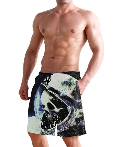 Board Shorts Bearded Dragon Lizards Swim Trunks Summer Beach Shorts Pockets Boardshorts Men Mesh Lining - Skull Astronaut - C...