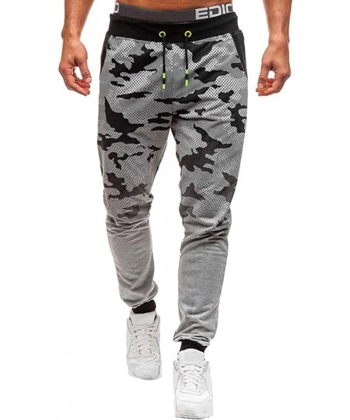 Rash Guards Mens Joggers Sports Pants Slim Fit Gym Workout Sweatpants Fashion Camouflage Print Trousers - Gray - C218A4IOXIM