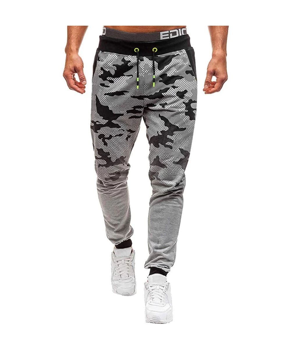 Rash Guards Mens Joggers Sports Pants Slim Fit Gym Workout Sweatpants Fashion Camouflage Print Trousers - Gray - C218A4IOXIM