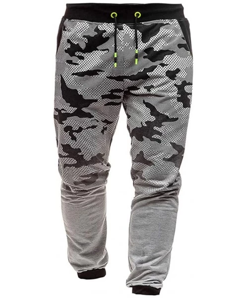 Rash Guards Mens Joggers Sports Pants Slim Fit Gym Workout Sweatpants Fashion Camouflage Print Trousers - Gray - C218A4IOXIM