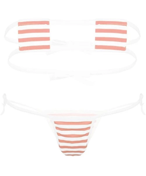 One-Pieces Women Strawberry Micro Monokini Bikini Mini Slingshot Swimsuit Extreme Beachwear - Pink&white - C2196UCN4T5