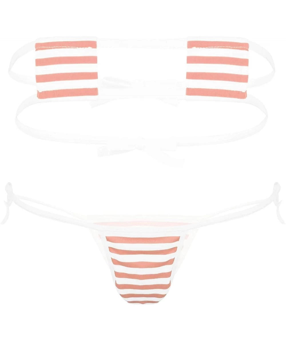 One-Pieces Women Strawberry Micro Monokini Bikini Mini Slingshot Swimsuit Extreme Beachwear - Pink&white - C2196UCN4T5