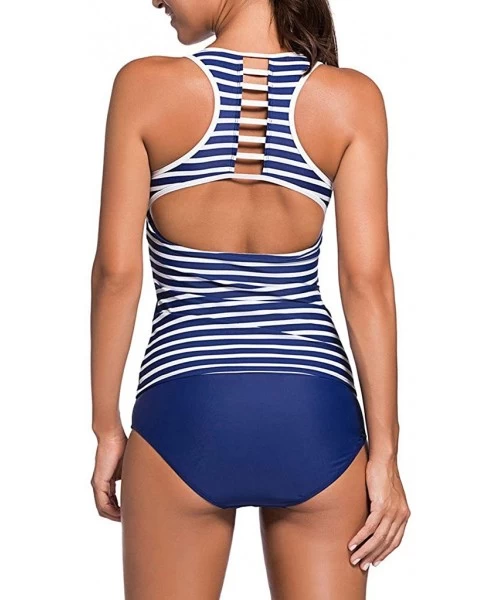 Tankinis Swimsuits for Women Two Pieces Tankini Swimsuits - Blue Striped - CR12MYZAI6N