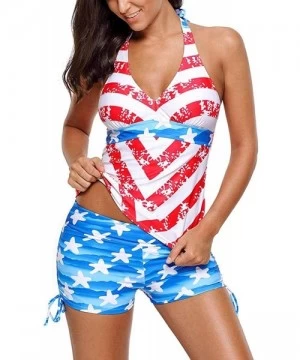 Tankinis Lashaper Women Patriotic American Flag Stars Stripes Fringe Tankini Swimsuit Set Bathing Suit - Us Flag - C818UXD086K