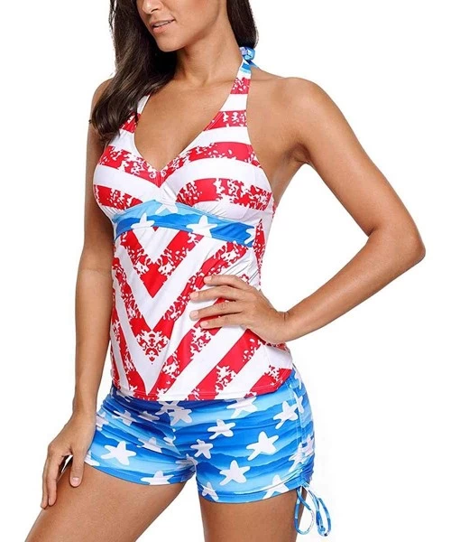 Tankinis Lashaper Women Patriotic American Flag Stars Stripes Fringe Tankini Swimsuit Set Bathing Suit - Us Flag - C818UXD086K