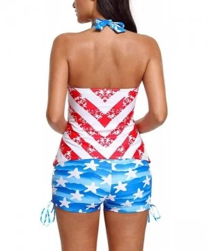 Tankinis Lashaper Women Patriotic American Flag Stars Stripes Fringe Tankini Swimsuit Set Bathing Suit - Us Flag - C818UXD086K