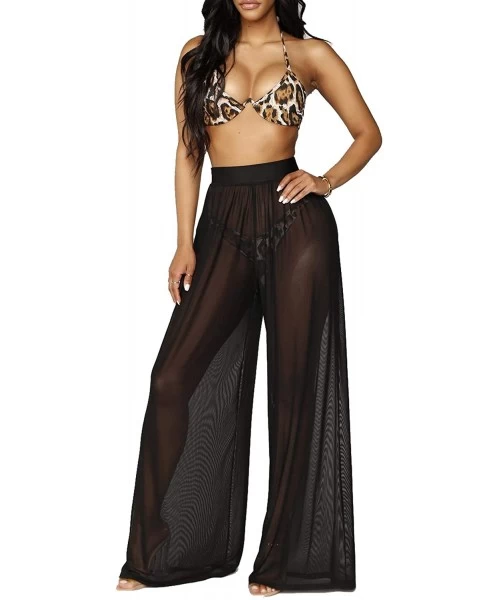 Cover-Ups Cover up Pants Women Sheer Chiffon Bikini Bottom Coverup for Swim Beach - Black - CM197HM2KE8