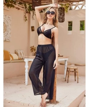 Cover-Ups Cover up Pants Women Sheer Chiffon Bikini Bottom Coverup for Swim Beach - Black - CM197HM2KE8