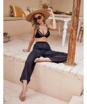 Cover-Ups Cover up Pants Women Sheer Chiffon Bikini Bottom Coverup for Swim Beach - Black - CM197HM2KE8