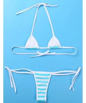 Sets Women's Brazilian Swimsuit Striped Mini Halter Bra and Micro Thong Triangle Bikini Sets - Blue&white - C91903C3Y3C