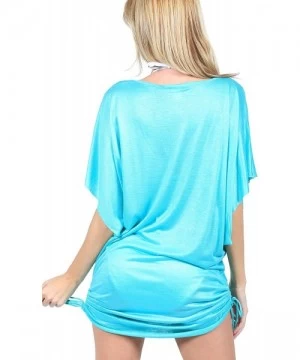 Cover-Ups Beach Dress Summer Casual Cover Up Fashion Chic Blouse Made in USA - Aqua - CM12NTVNAYN