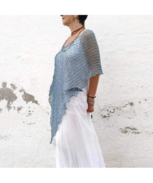 Cover-Ups Tops and Blouse for Woman Sexy Crochet Beach Cover Up Fishnet Sarong Wrap Bikini Handmade Smock Sky Blue M Sky Blue...