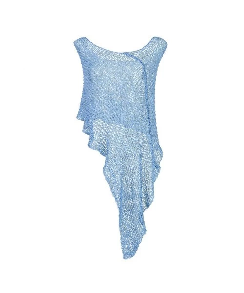 Cover-Ups Tops and Blouse for Woman Sexy Crochet Beach Cover Up Fishnet Sarong Wrap Bikini Handmade Smock Sky Blue M Sky Blue...