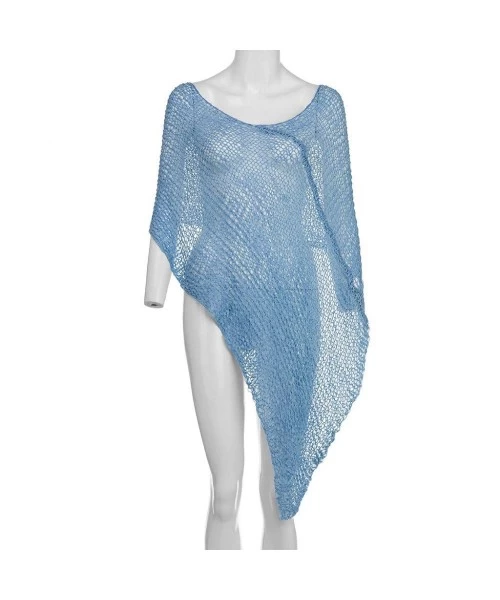 Cover-Ups Tops and Blouse for Woman Sexy Crochet Beach Cover Up Fishnet Sarong Wrap Bikini Handmade Smock Sky Blue M Sky Blue...