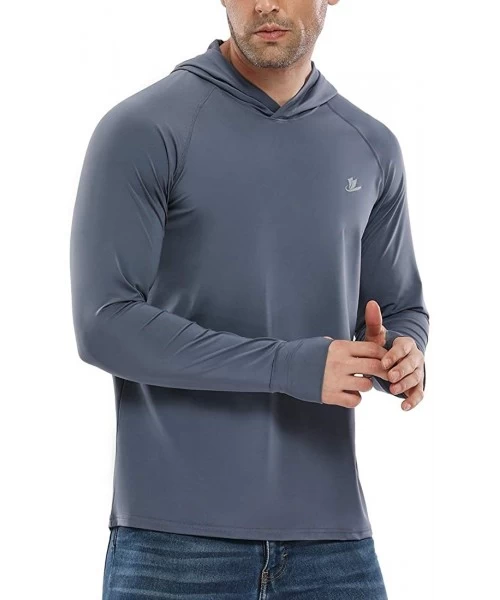 Rash Guards Men's UPF 50+ Sun Protection Hoodie Long Sleeve Fishing Hiking T-Shirt with Thumbhole - Dark Gray-hoodie - CM193N...