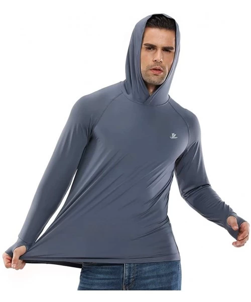 Rash Guards Men's UPF 50+ Sun Protection Hoodie Long Sleeve Fishing Hiking T-Shirt with Thumbhole - Dark Gray-hoodie - CM193N...