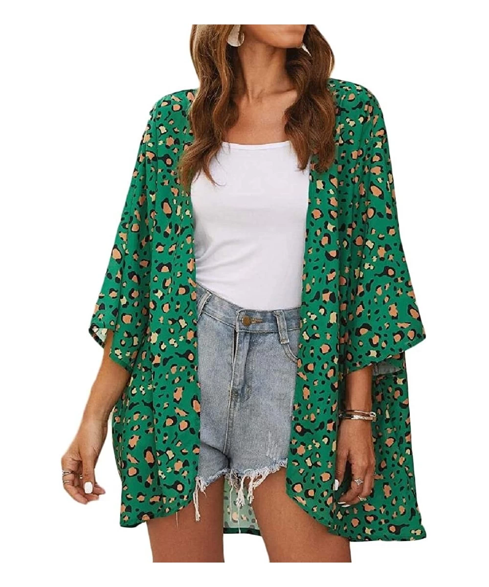 Cover-Ups Women's Chiffon Kimono Cardigans Boho Floral Beach Cover Ups Casual Loose Shirts - 4 - C419DSC02R0