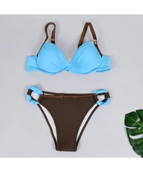 Sets Bikinis for Womens Padded Push-up Bra Bikini Set Swimwear Swimsuit Bathing Suit Beachwear - B Light Blue - CS18SQGIC8Q