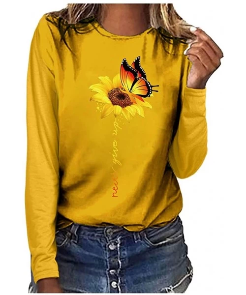 Racing Sunflower Graphic Tees Women Short/Long Sleeve Blouse Round Neck Summer Casual Loose Plus Size T Shirt Tops 3 Yellow -...