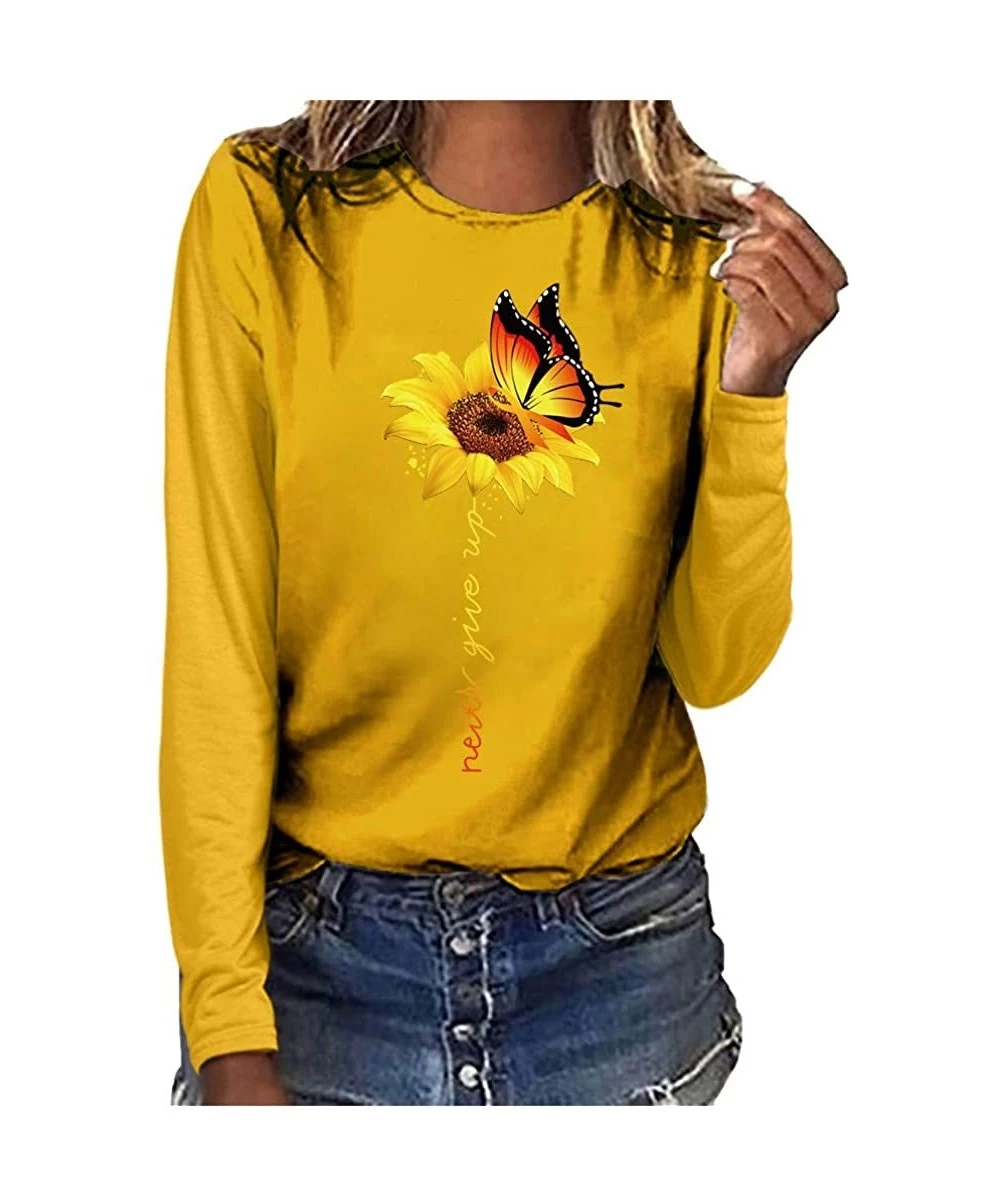 Racing Sunflower Graphic Tees Women Short/Long Sleeve Blouse Round Neck Summer Casual Loose Plus Size T Shirt Tops 3 Yellow -...