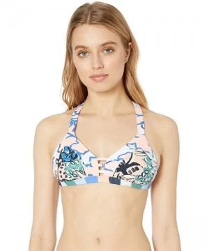 Tops Women's Fixed Triangle with Adjustable Back Bikini Top Swimsuit - Atlantic Avenue Blue Floral - CA18KQLEYAI